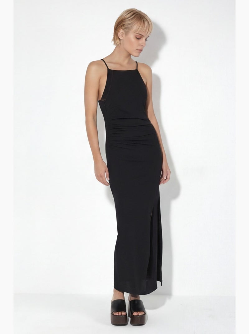 Vestido comprido com detalhe drapeado busem Preto - Kiabi