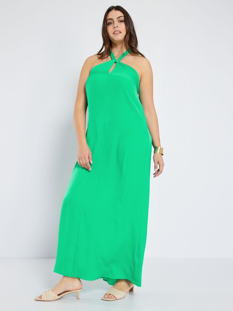 Vestido comprido com efeito acetinado Verde - Kiabi