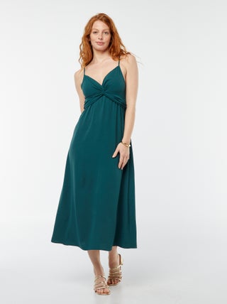 Vestido comprido com efeito de nó e drapeado à frente