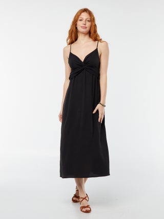 Vestido comprido com efeito de nó e drapeado à frente