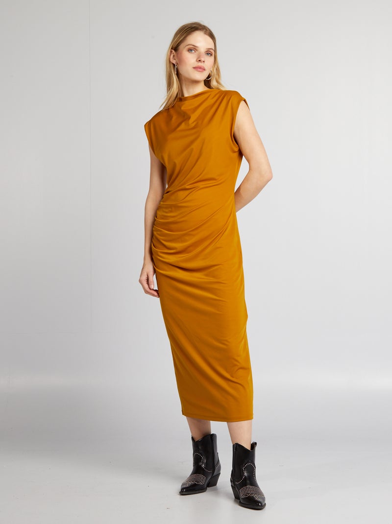 Vestido comprido com efeito drapeado AMARELO - Kiabi