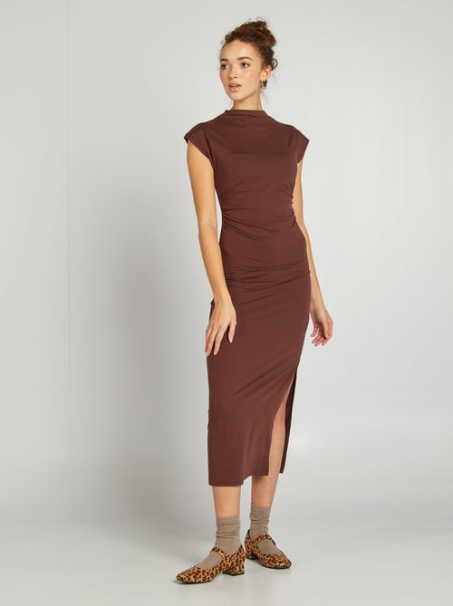 Vestido comprido com efeito drapeado - Kiabi