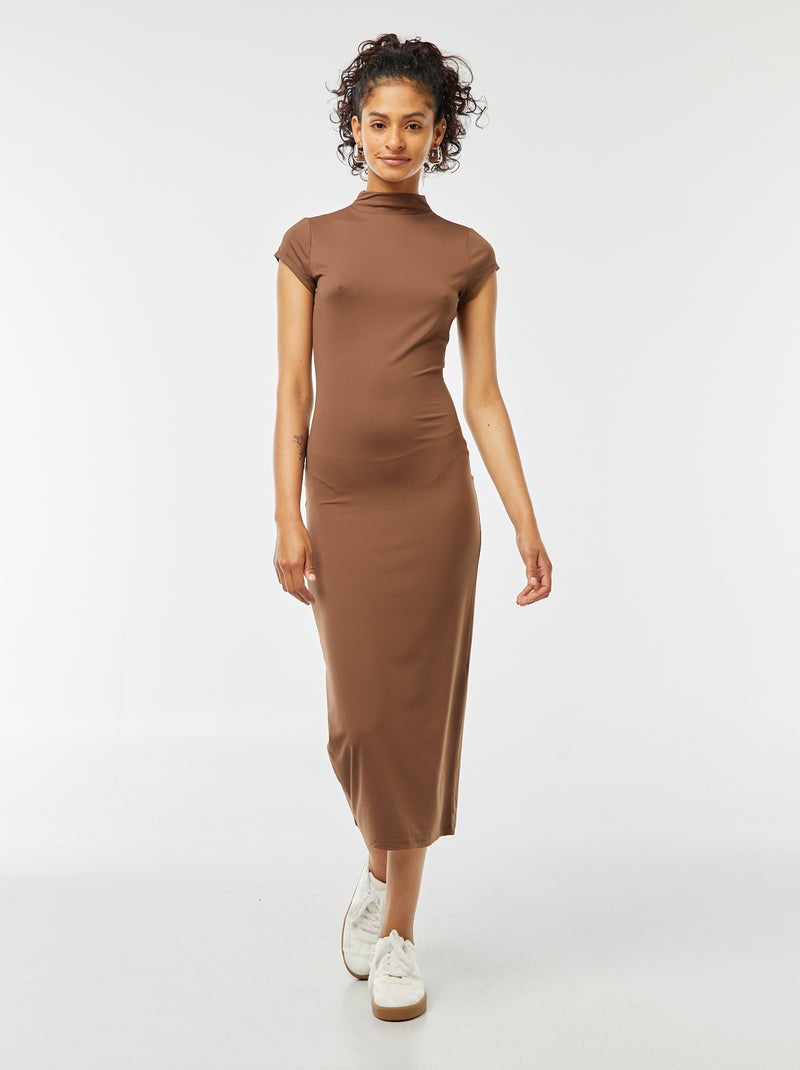 Vestido comprido com efeito pele de pêssego Castanho - Kiabi