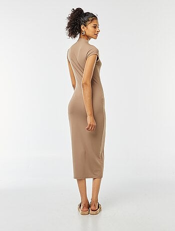 Vestido comprido com efeito pele de pêssego