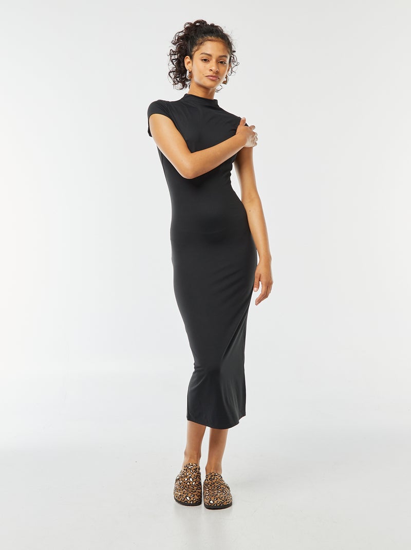 Vestido comprido com efeito pele de pêssego Preto - Kiabi