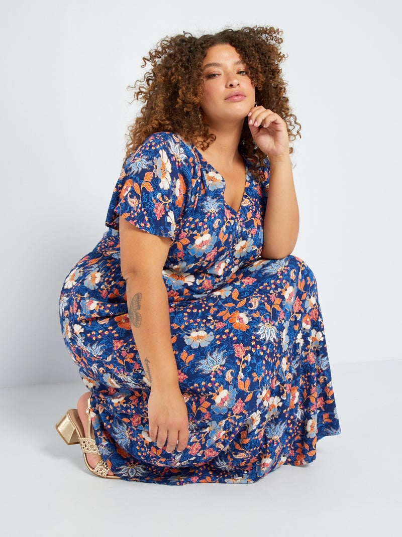 Vestido comprido com estampado AZUL - Kiabi