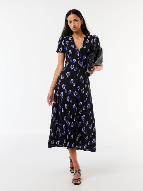 Vestido comprido com estampado integral fino - Kiabi