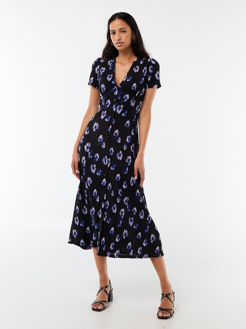 Vestido comprido com estampado integral fino Azul - Kiabi