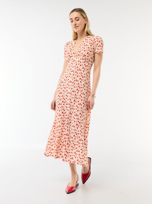 Vestido comprido com estampado integral fino - Kiabi