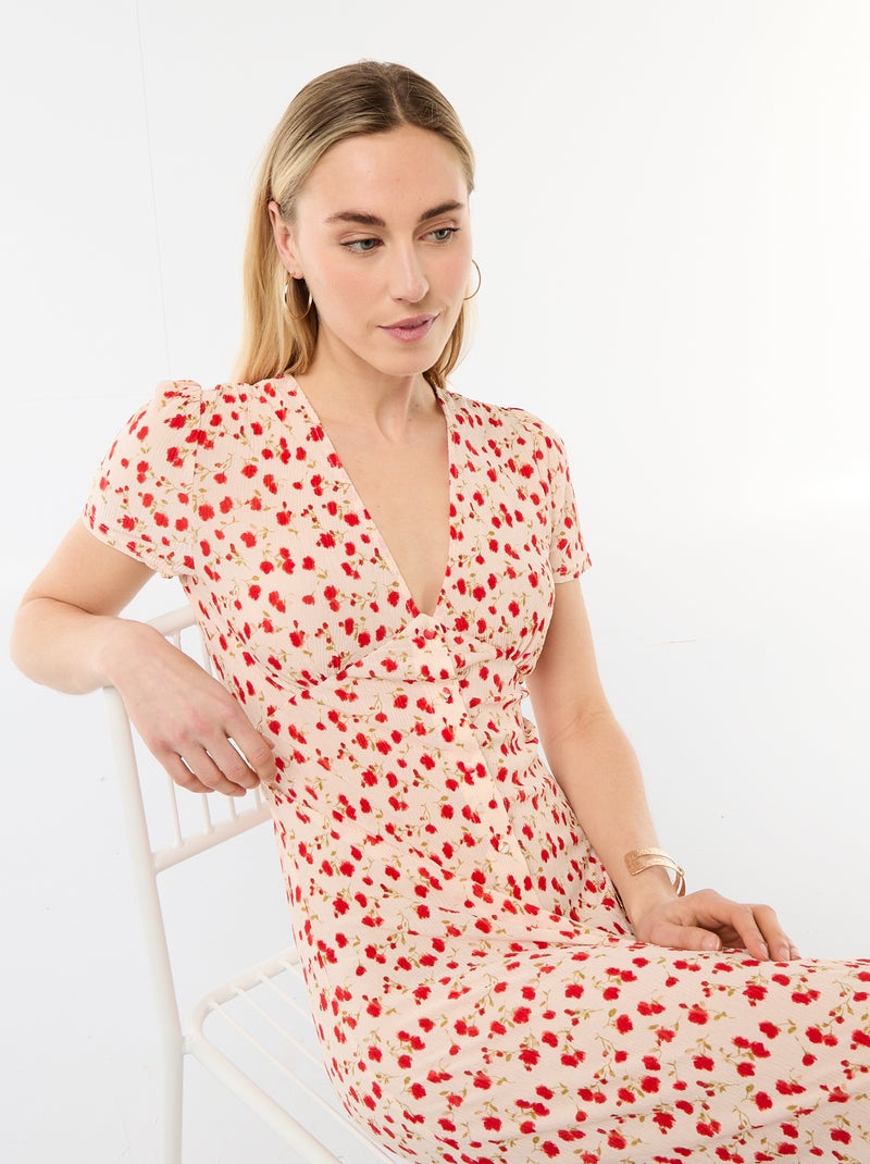 Vestido comprido com estampado integral fino Branco - Kiabi