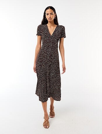 Vestido comprido com estampado integral fino