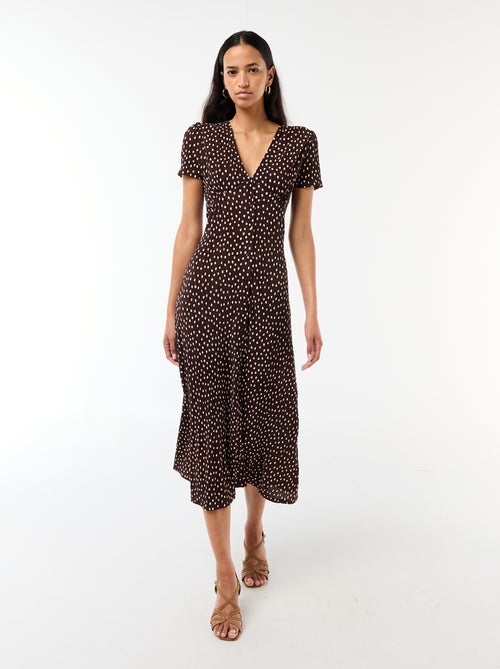 Vestido comprido com estampado integral fino - Kiabi