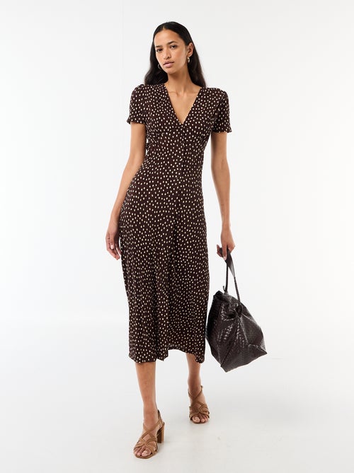 Vestido comprido com estampado integral fino - Kiabi