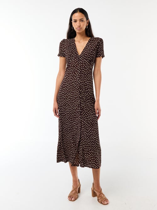 Vestido comprido com estampado integral fino - Kiabi