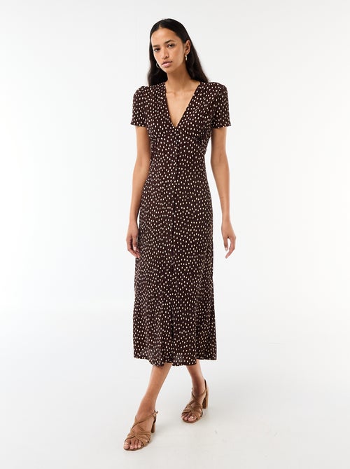 Vestido comprido com estampado integral fino - Kiabi