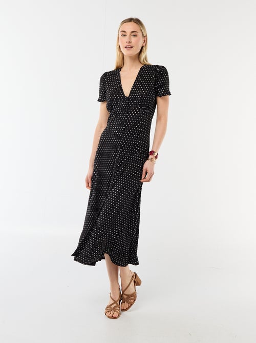 Vestido comprido com estampado integral fino - Kiabi