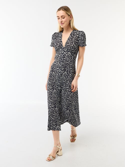 Vestido comprido com estampado integral fino - Kiabi