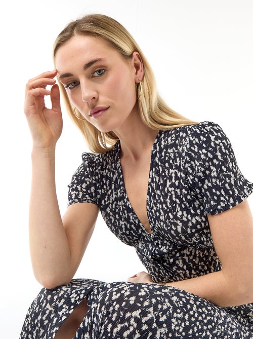 Vestido comprido com estampado integral fino - Kiabi