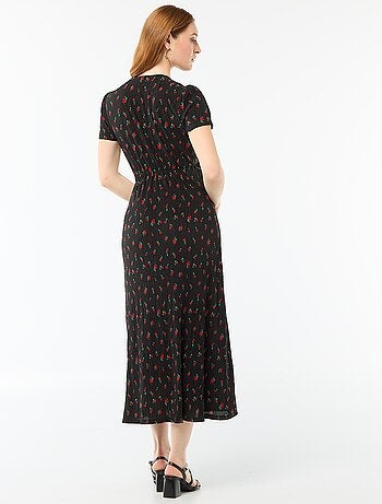 Vestido comprido com estampado integral fino