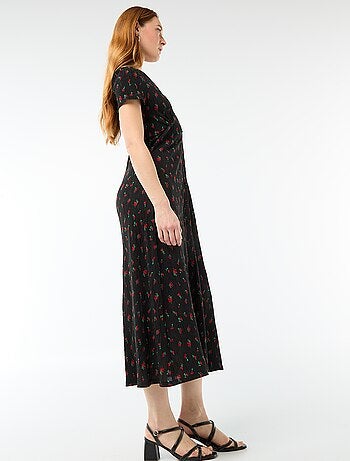 Vestido comprido com estampado integral fino