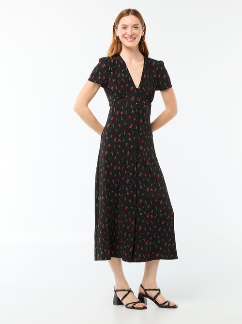 Vestido comprido com estampado integral fino - Kiabi