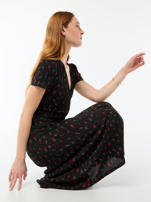 Vestido comprido com estampado integral fino - Kiabi