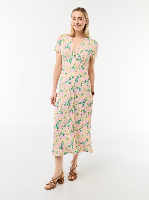 Vestido comprido com estampado integral fino - Kiabi