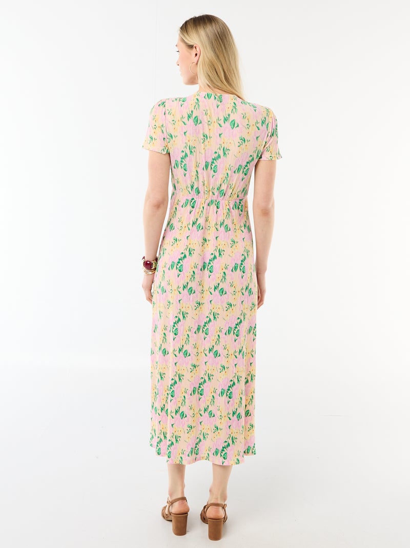 Vestido comprido com estampado integral fino Rosa - Kiabi
