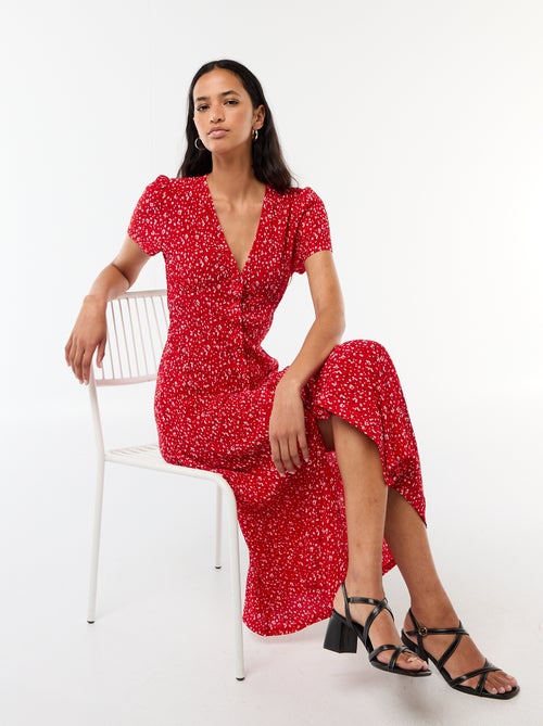 Vestido comprido com estampado integral fino - Kiabi