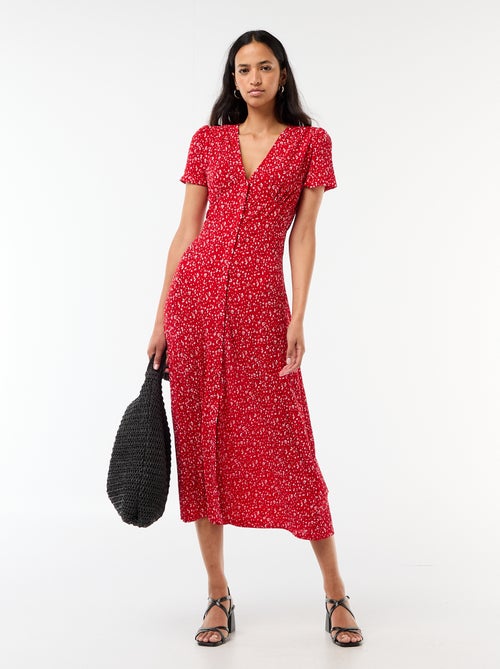 Vestido comprido com estampado integral fino - Kiabi