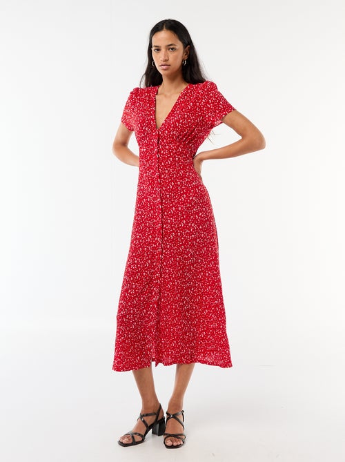 Vestido comprido com estampado integral fino - Kiabi