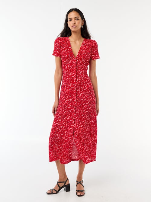 Vestido comprido com estampado integral fino - Kiabi