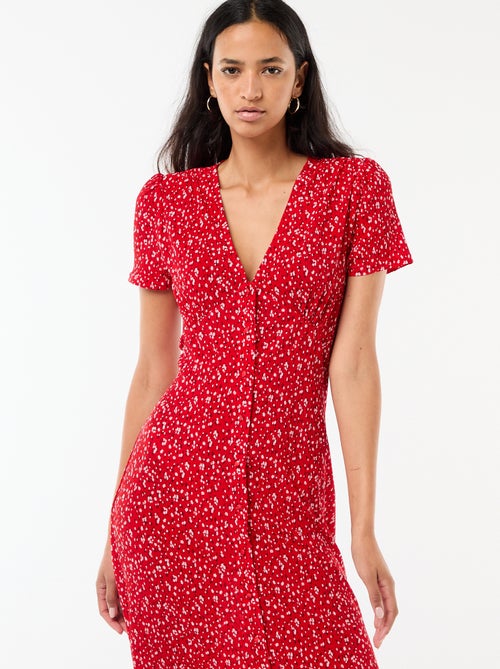 Vestido comprido com estampado integral fino - Kiabi