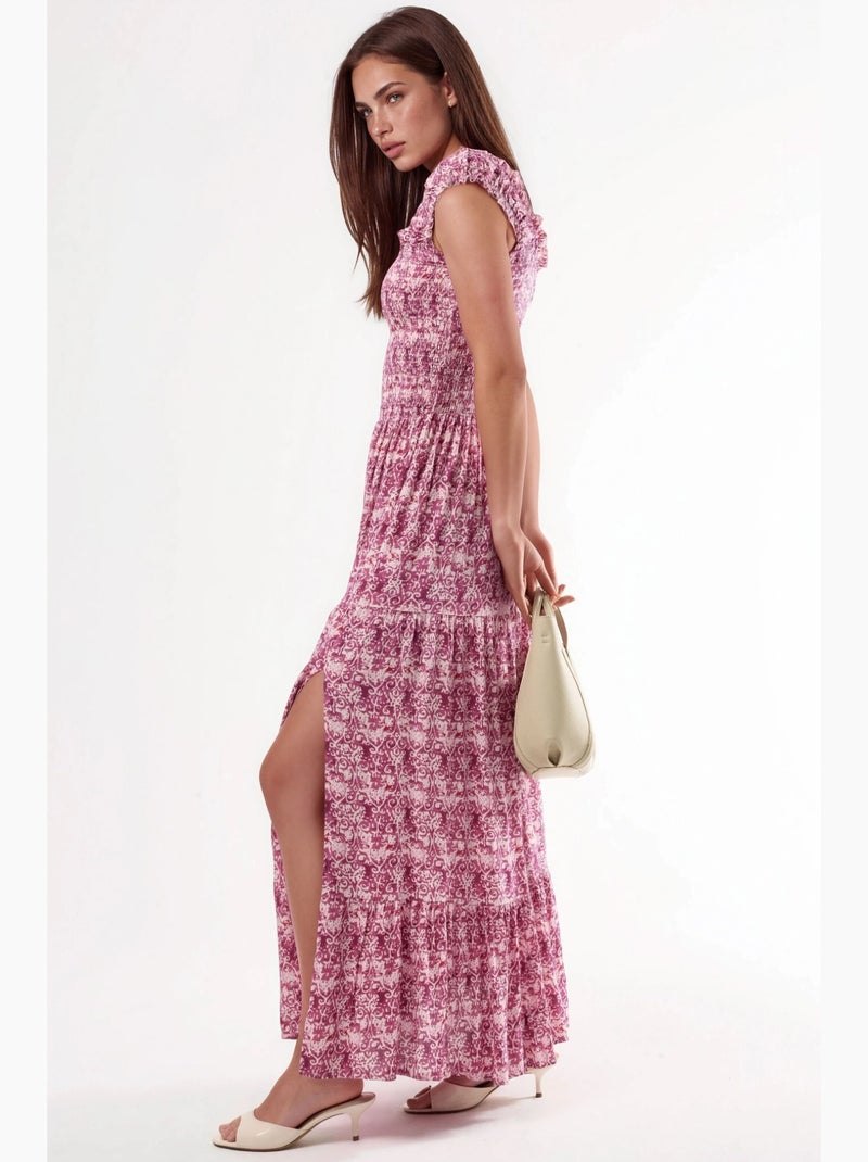 Vestido comprido com estampado paisley e gola quadrada busem Rosa-pálido - Kiabi
