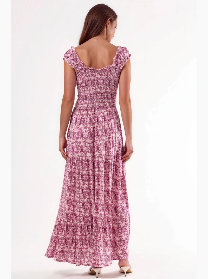 Vestido comprido com estampado paisley e gola quadrada busem Rosa-pálido - Kiabi