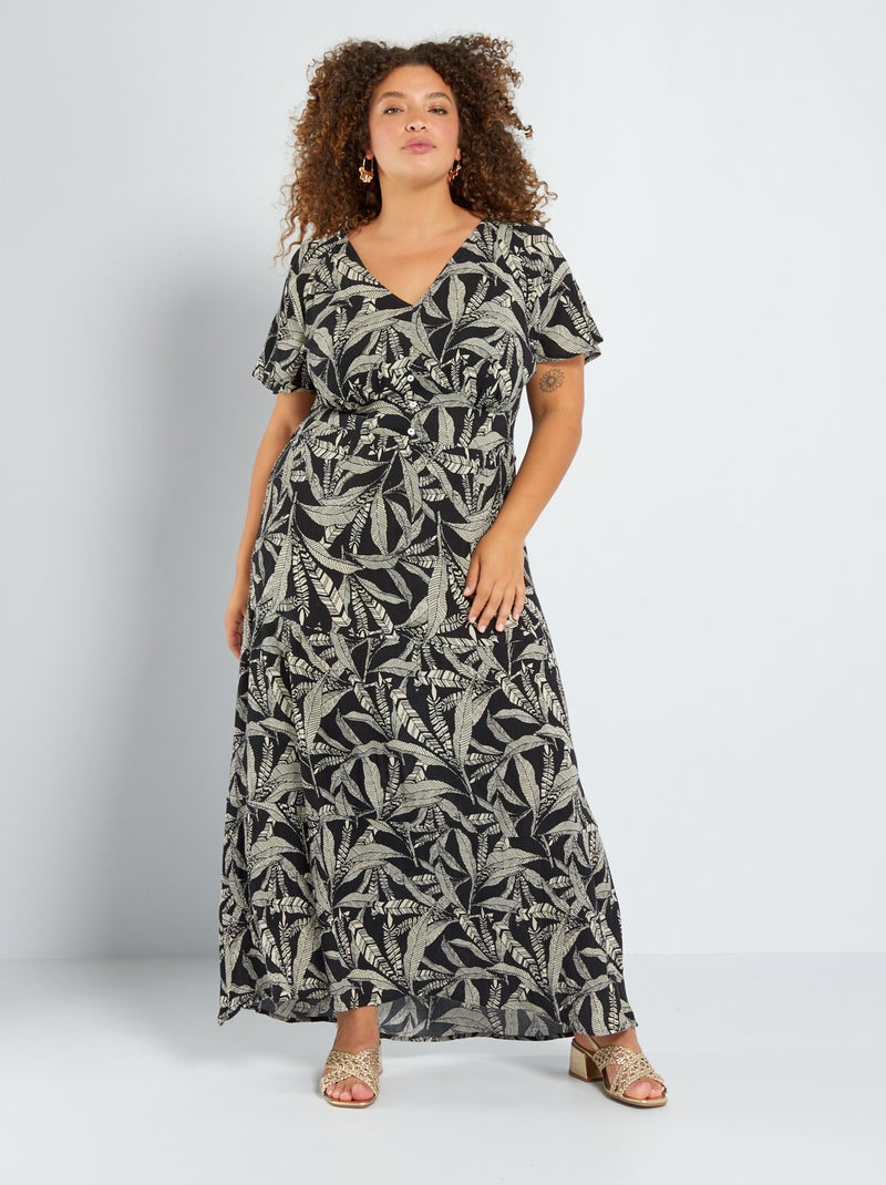 Vestido comprido com estampado PRETO - Kiabi
