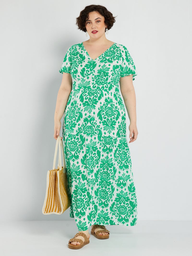 Vestido comprido com estampado Verde - Kiabi