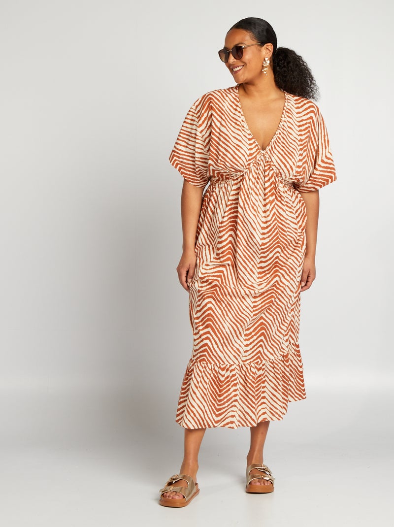 Vestido comprido com estampado zebra e base em camadas MARROM - Kiabi