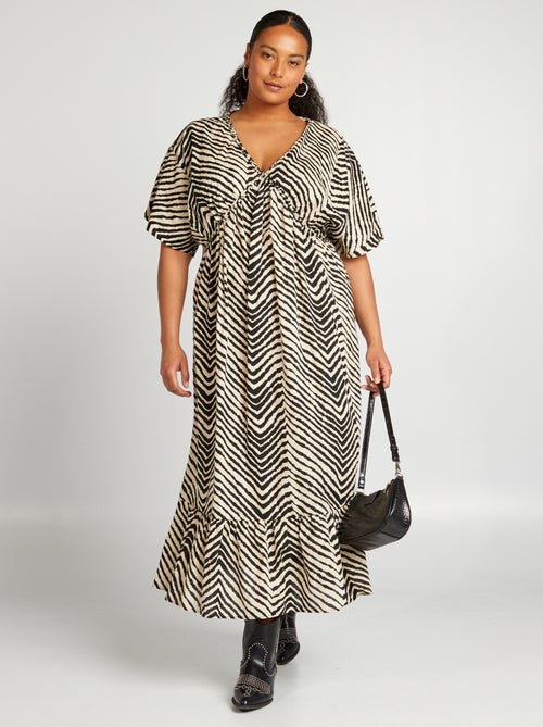 Vestido comprido com estampado zebra e base em camadas - Kiabi