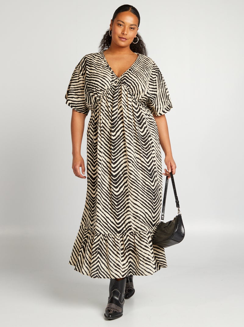 Vestido comprido com estampado zebra e base em camadas PRETO - Kiabi