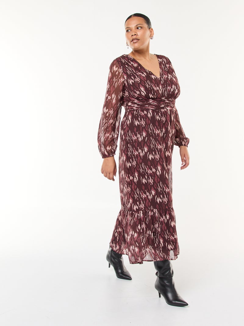 Vestido comprido com estampados e mangas compridas Violeta - Kiabi