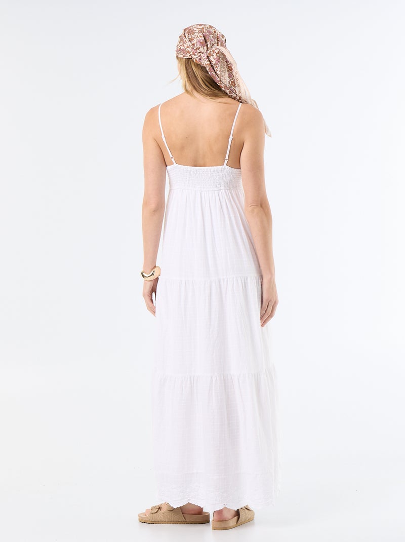 Vestido comprido com folhos Branco - Kiabi
