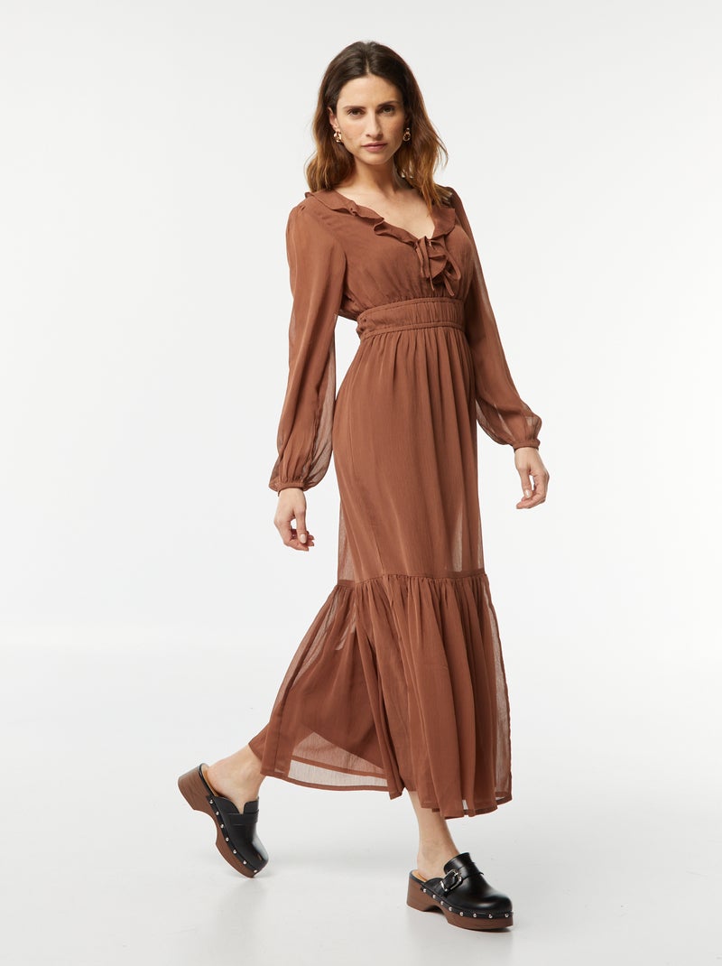 Vestido comprido com folhos CASTANHO - Kiabi