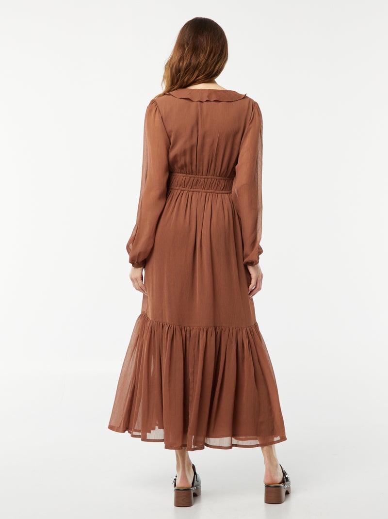 Vestido comprido com folhos CASTANHO - Kiabi