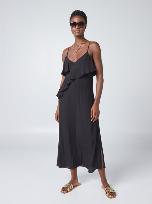Vestido comprido com folhos - Kiabi