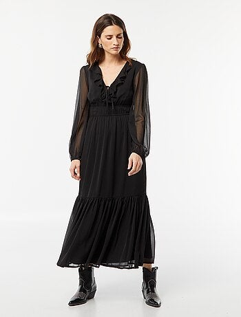 Vestido comprido com folhos