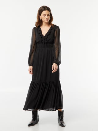 Vestido comprido com folhos