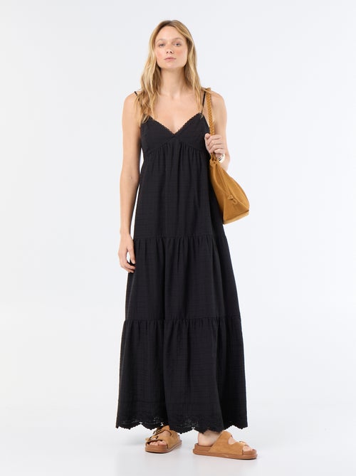 Vestido comprido com folhos - Kiabi Vestido comprido com folhos - Kiabi
