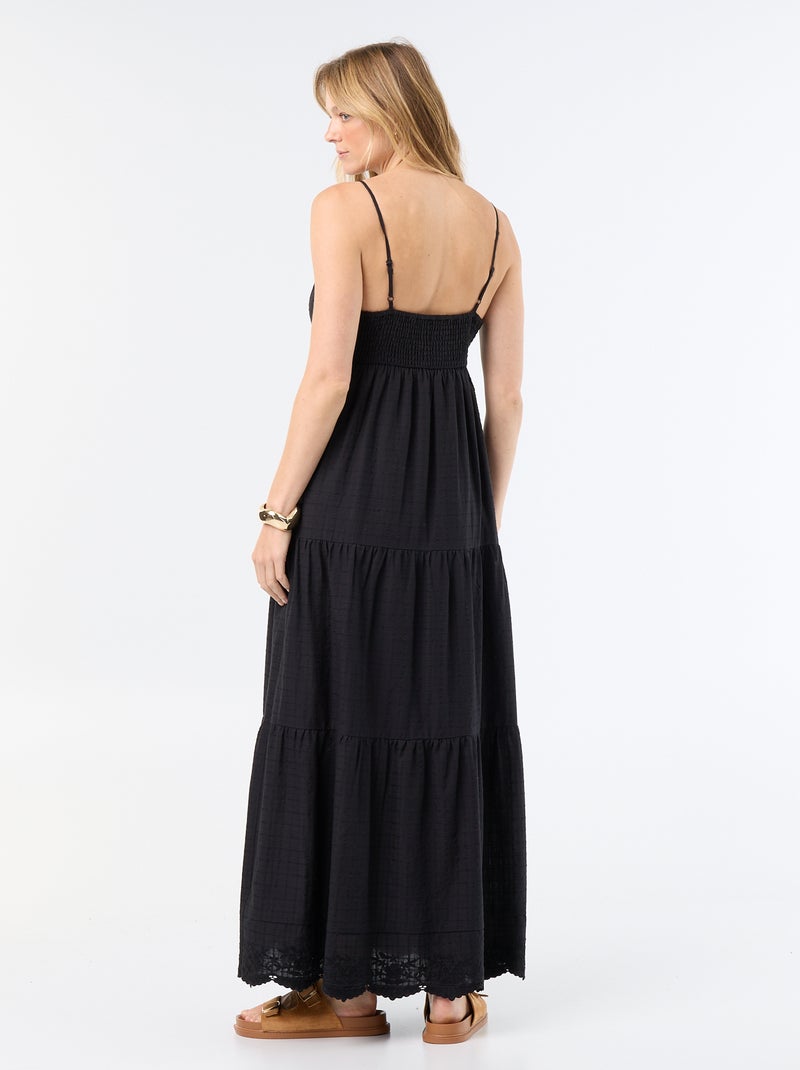 Vestido comprido com folhos Preto - Kiabi