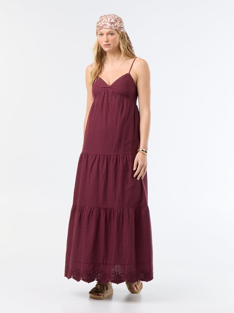 Vestido comprido com folhos Vermelho - Kiabi